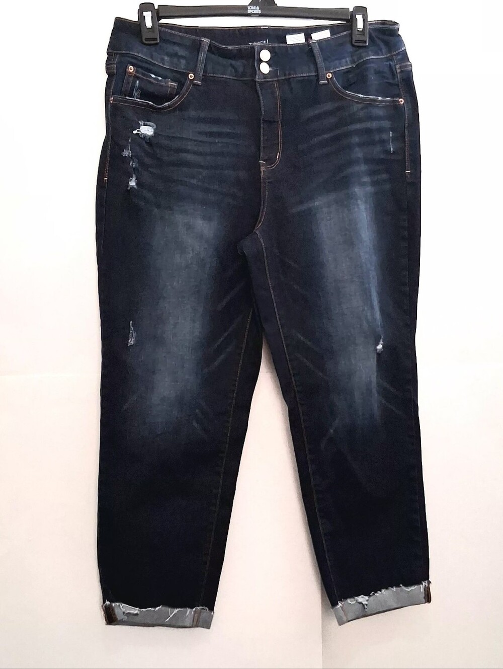 Time and Tru Dark Navy Distressed Ankle Cropped Jeans Size 18